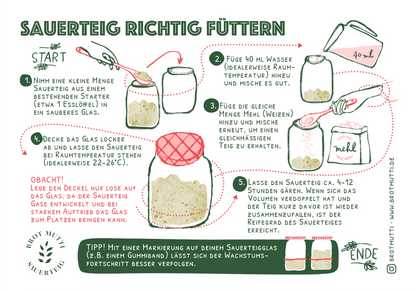 Postkarte Risodruck: Sauerteig richtig füttern | Eine Anleitung | Die Karte kommt per Post